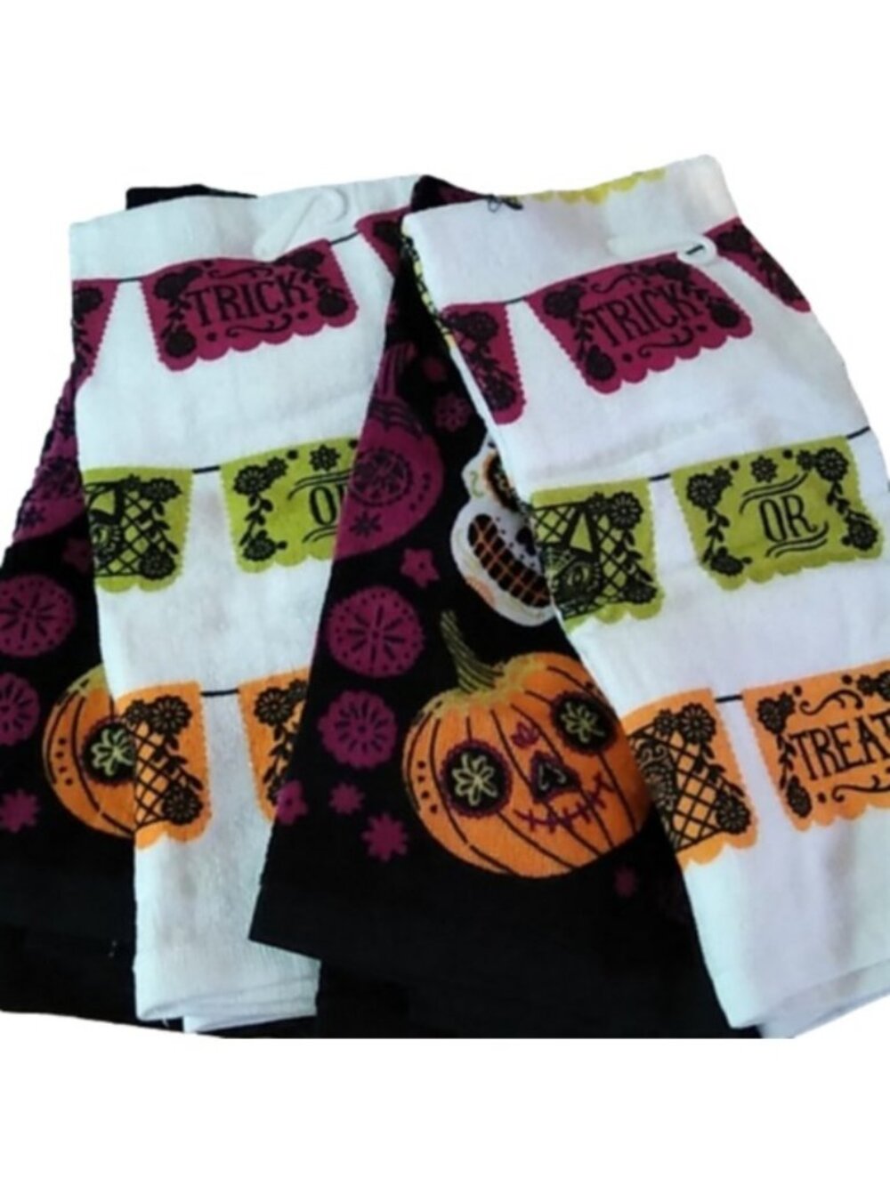 Set of 4 Halloween Day of the Dead Sugar Skulls Dia DeLos Muertos Kitchen Towels